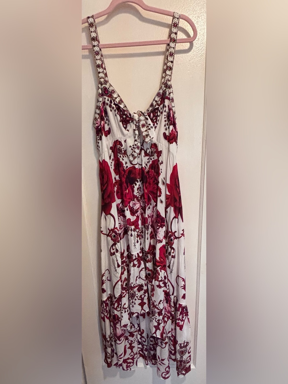 Camilla NWT Silk Crystal Embellished Floral Tie Front Midi Dress Sz M